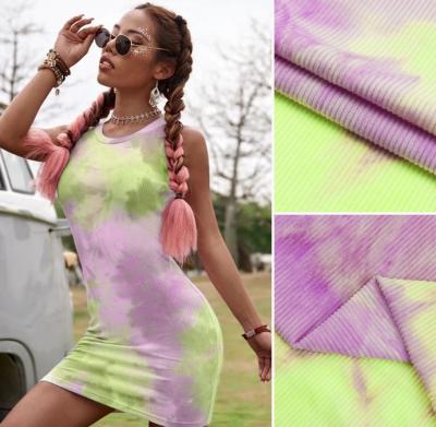 China High Quality Hot-selling Tear-resistant Spandex Polyester Dye Tie Rib Knitted Fabric For Ladies Fashion Garment for sale