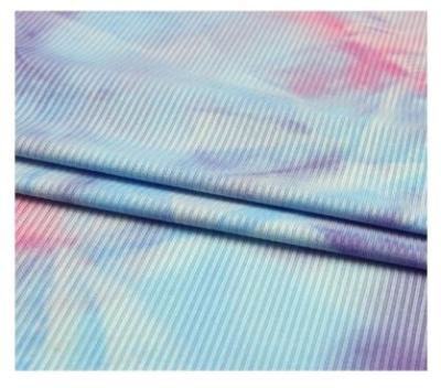 China 2022 New Tear-Resistant Tie Dye Fabric 2x2 Rib Polyester And Elastane Knitted Fabric For Active Tie Dye Use for sale