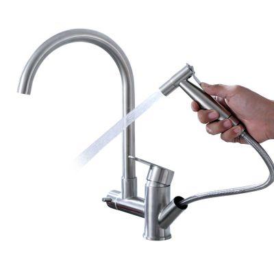 China Modern Sense Faucets 304 Stainless Steel Spring Kitchen Faucet Swivel Spout Sink Mixer With Spray Gun Faucet Deck Mount Pull Up for sale