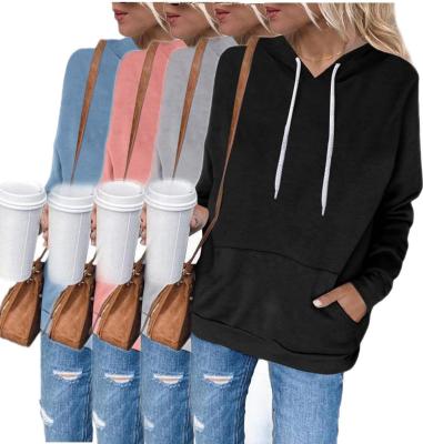 China Terry Solid Sweater Fall Stretchy Breathable 2021 New Style Custom Made Women's Oversized Logo Hoodies With Pockets for sale