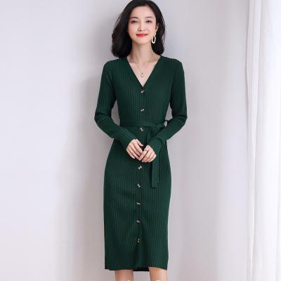 China New Women's Anti-static Fashion Clothes 2021 Women's Casual Black Knit Sweater Dress for sale