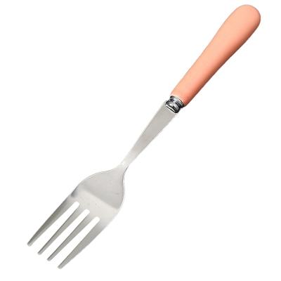 China Newest Selling Sustainable Solid Pink Ceramic Handle Eating Forks Dinnerware 410 Stainless Steel Fruit Fork for sale