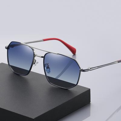 China Fashion Sunglasses Luxury Double Bridge Metal Polygon Shading Sunglasses Mens Polarized Gradient Sunglasses 2021 for sale