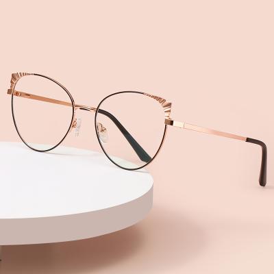 China 2022 Popular Factory Direct Selling Cateye Glasses Metal Design Optical Eye Glasses Anti-blue Clear Glasses for sale