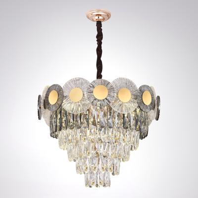 China Decorative Clear Crystal Metal 110v-240v Modern Home Lamp Gold Finish Pendant for sale