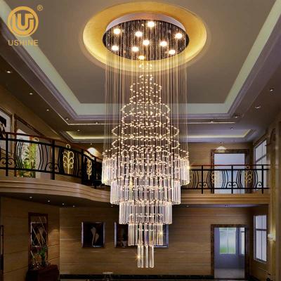 China Modern Luxury Staircase Decoration Hotel Chandelier Chrome Glass K9 Crystal Pendant Light for sale