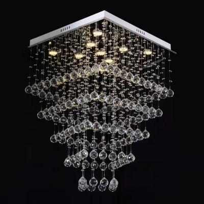 China 2021 new style modern crystal stair pendant lamp with K9 raindrop lamp for hotel lobby for sale