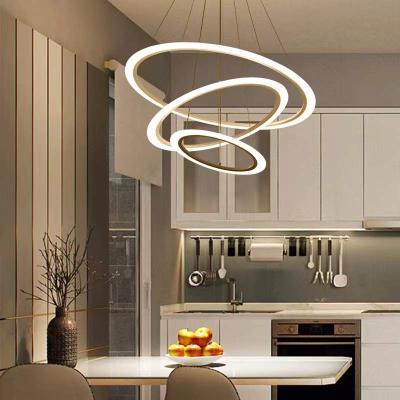 China Contemporary Simple Circle Hanging Vintage Light Modern Acrylic White Color Changing Led Chandeliers Lights Pendant Lamp for sale