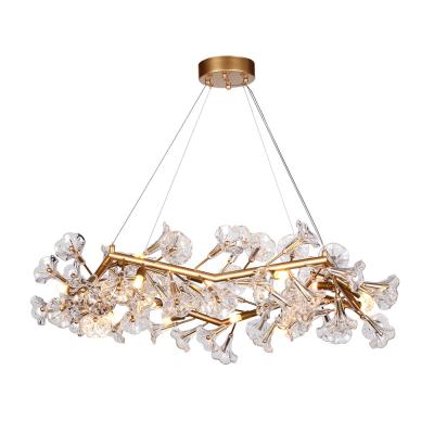 China Modern Special Style Brass Finish Metal Glass Chandelier Flowers For Home Living Room for sale