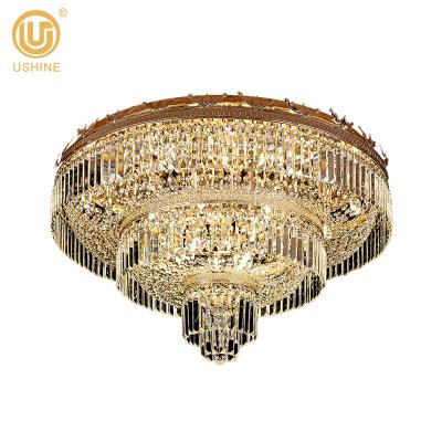 China Modern Decorative Modern Living Room Circular Luxury Hotel Glass Chandelier Ceiling Gold Pendant Light for sale