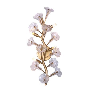 China 2021 New Product Modern Wall Lamp With Glass Flowers For Living Room Hotel Decorative Project for sale