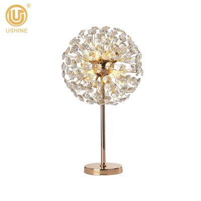 China Modern Luxury Living Room Bedroom Hotel Crystal Iron Small Golden Flower Table Lamp Light for sale