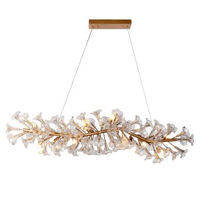 China Modern Beautiful Glass Flowers Modern Pendant Lamp For Hotel Project Brass Plated Finish for sale