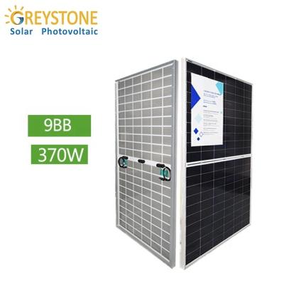 China Sliver.Anodized Aluminum Alloy GREYSTONE 370W Half Cell Photovoltaic Solar Panel Home Use Dual Module Glass Solar Power Bipv Solar Panel With Best Price for sale