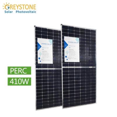 China Compatible Aluminum Alloy GREYSTONE 410W Monocrystalline Half Cell Sliver.Anodized Solar Panels 5BB 144cells for Project for sale