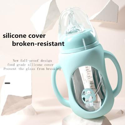 China BPA Free Collapse Resistant Soft Silicone Nipple Feeding Bottle, BPA Free Eco-Friendly Glass Baby Bottle for sale