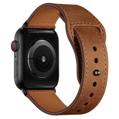 China Water Resistant RiverRock OEM Leather Band Strap For Apple Watch iWatch Men Women Brown Leather Watch Band 41mm 45mm 40mm 38mm 42mm 44mm 4 5 6 7 for sale