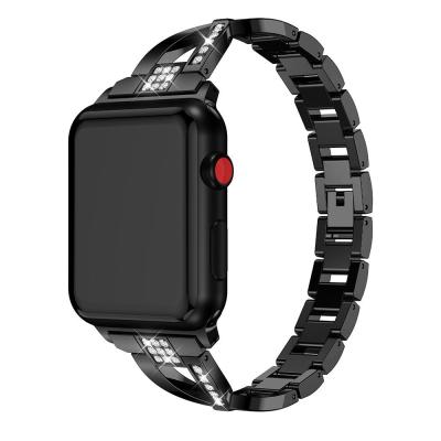 China Luxury Water Resistant RiverRock Metal Watch Strap Chain Bracelet For Apple Watch Band Full 42mm Smart Watch Buckle Band 40mm for sale