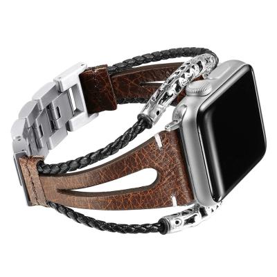 China RiverRock Tool Luxury Hand Made Vegan Leather Bands Water Resistant For Apple Watch Iwatch Link Leather Strap Lychee One Metal Buckle for sale