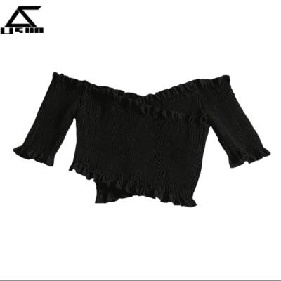 China Anti-pilling Cross Over Bubbling Off Shoulder Black Blouses 2018 New Designs for sale