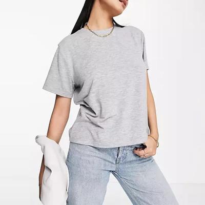 China High Quality Anti-wrinkle OEM 100% Cotton Plain Women Relaxed Fit Gray Knitted T-Shirt for sale