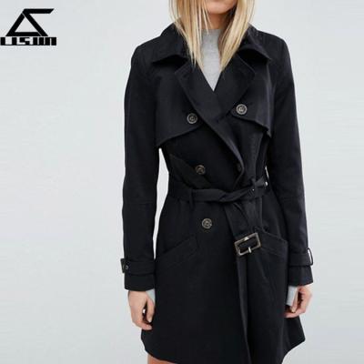 China New Anti-shrink 100% Polyester Plain Dyed Color Women Trench Coat for sale