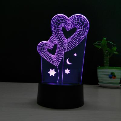 China Heart Shape 3D Illusion Decor Lamp Promotion Modern 3d LED Lamp Lighting 3d Lamp LED Table Night Light for sale