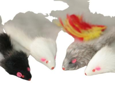 China Viable Rabbit Black And White Gray Skin Long Tail Long Hair Mouse Cat Toy for sale