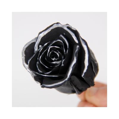 China Natural Touch Valentines Day Gifts Decoration Flower Preserved Rose Song Silver Black Edge Mini Roses for sale