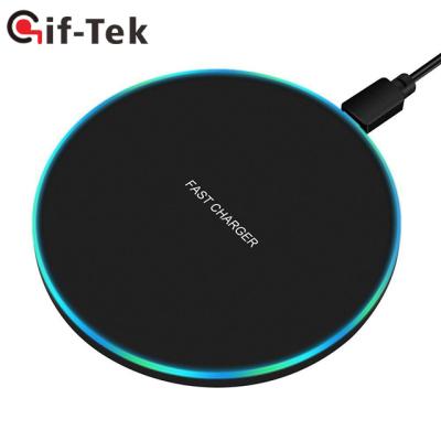 China Customizable Wireless Mobile Phone LED Light Border Logo Charger Qi Certification 10W Wireless Charging Pad for sale