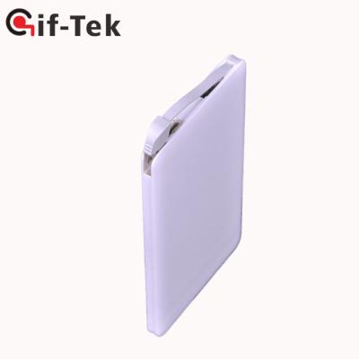 China Fast Charging Support Logo Powerbank With Cable 4000mah Full Color Built-in Micro Card Form Slim Battery Charger for sale