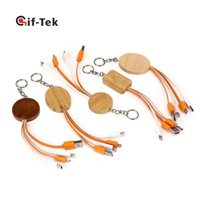 China MP3/MP4 Player 2021 New Style Natural Bamboo3 In 1 Key Chain Fast Charger Usb Cable for sale