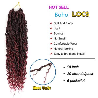 China Free Sample 18Inch Boho Hair Extensions Bohemian Goddess Hair Crochet Faux Locs Boho Curly Site River Locs for sale