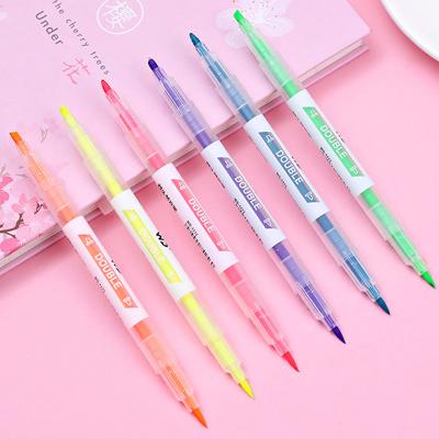 China Promotional Markers & Dual-headed Highlighter Bars Kawaii Highlighter Bar Pen For Student Hairline Fluorescent Color Pen Liner School Supplies Stationery for sale