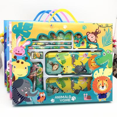 China Ebay Kawail Animal Stationery Set For Kids Stationery Gift Box Cartoon Pencil Case Kids School Supplies Portable Stationery for sale