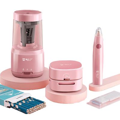 China Christmas Gifts Wholesale School Stationery Set For Children 3in1 School Supplies Pencil Sharpener Vacuum Cleaner Gift Electric Rubber Desk Set for sale