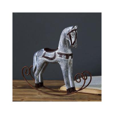 China Art Deco Nordic Painted Animals Round Carving Hotel Wood Crafts Furniture Home Table Horse Decorations for sale