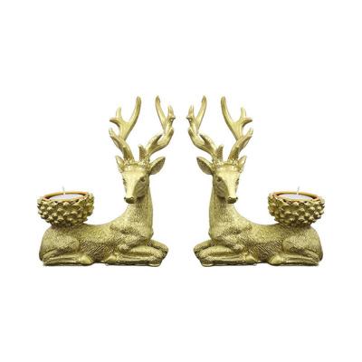 China Resin Animal Home Decoration Stance Couple Elk Lying Candlestick Candlestick For Christmas Mood Decorations for sale