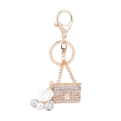 China Mini Handbag Keychain Rhinestone Crystal Shiny Purse Car Chain Alloy Decorative Key Ring for sale