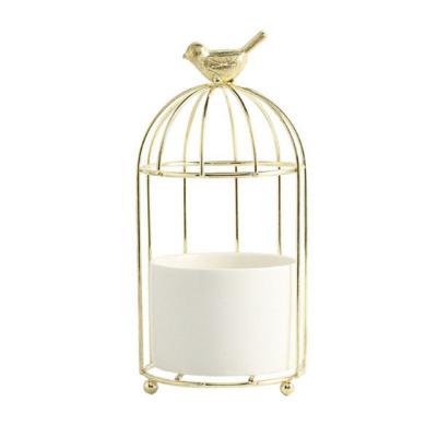 China Minimalist Ceramic Hydroponic Flowerpot Gold Wrought Iron Frame Vase Gold Wrought Iron Birdcage Planter for sale