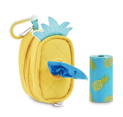 China 2021 New Arrival Fancy Sustainable Pineapple Zippered Pocket Poop Bag Waste Holder With Leash Clip for sale