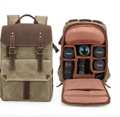 China Camera Stroage Waterproof Waxed Canvas Camera Backpack for sale