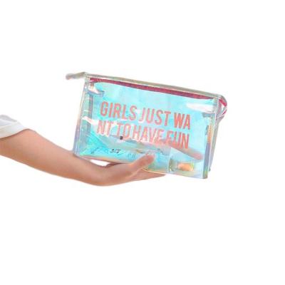 China Hot Selling Zipper Closure Fashion Iridescent Transparent Jelly PVC Cosmetic Makeup Bag for sale