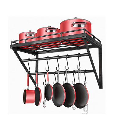 China Sustainable Wholesale Multi-Layer Stainless Steel Hanging Baskets And Pans With Shelf For Wall Pot Rack for sale