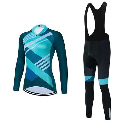 China Breathable Women's Road Bike Cycling Jersey Set Long Sleeve Cycling Jersey Cycling Pants With 20D Gel Padded for sale