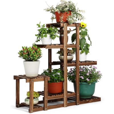 China Warm Minimalist Brown Multi-Tier Wood Rack Shelf Balcony Garden Garden Selling Plant Stand for sale