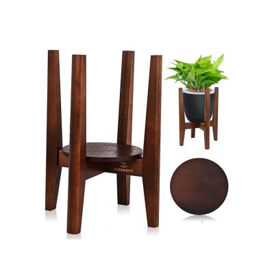 China Plant Stand Flower Display Stand Indoor Adjustable Brown Wooden Stand Minimalist Modern for sale