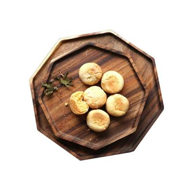 China Modern Set of 2 Serving Trays Wooden Fruit Bread Food Octagon Brown Dry Fruit Tray for sale