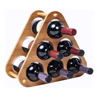 China Other Hot Selling Triangle Wine Storage Shelf Portable Stackable Bamboo Wine Rack Countertop for sale