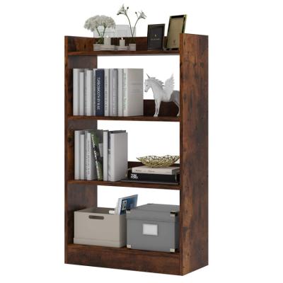 China Wooden Shelf (Other) Wholesale 4 Tier Adjustable Rustic Brown Home Office Bookcase Etagere for sale